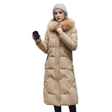 Load image into Gallery viewer, Cotton padded clothes women&#39;s middle and long style, slim fit, knee length cotton padded clothes, large wool collar and thick cotton padded jacket