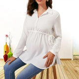 Load image into Gallery viewer, Fashionable solid color V-neck long sleeved maternity shirt