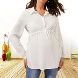 Load image into Gallery viewer, Fashionable solid color V-neck long sleeved maternity shirt