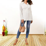 Load image into Gallery viewer, Fashionable solid color V-neck long sleeved maternity shirt