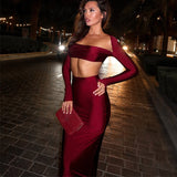 Load image into Gallery viewer, European and American long sleeved long skirt set, strapless short top, high waist, hip hugging skirt, sexy and spicy two-piece set