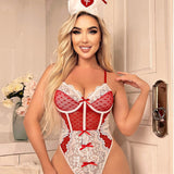 Load image into Gallery viewer, Sexy lingerie, shapewear, nurse&#39;s uniform, lace lace, bow, heart-shaped perspective sexy suit