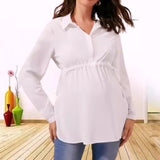 Load image into Gallery viewer, Fashionable solid color V-neck long sleeved maternity shirt