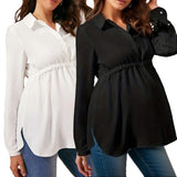 Load image into Gallery viewer, Fashionable solid color V-neck long sleeved maternity shirt