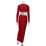 Load image into Gallery viewer, European and American long sleeved long skirt set, strapless short top, high waist, hip hugging skirt, sexy and spicy two-piece set