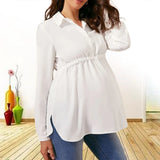 Load image into Gallery viewer, Fashionable solid color V-neck long sleeved maternity shirt