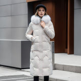 Load image into Gallery viewer, Cotton padded clothes women&#39;s middle and long style, slim fit, knee length cotton padded clothes, large wool collar and thick cotton padded jacket