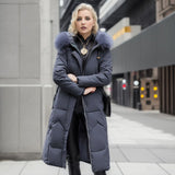 Load image into Gallery viewer, Cotton padded clothes women&#39;s middle and long style, slim fit, knee length cotton padded clothes, large wool collar and thick cotton padded jacket