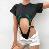 Load image into Gallery viewer, European and American short round neck pullover, personalized street sexy spicy girl, crop top, backless patchwork jumpsuit